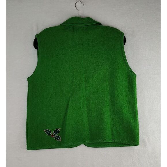 Lisa International Boiled Wool Green Vest sz L Christmas Santa Embellished - Picture 9 of 10